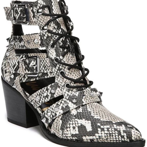 Sam Edelman Shoes - Sam Edelman Snakeskin Buckle Studded Cage Bootie 9